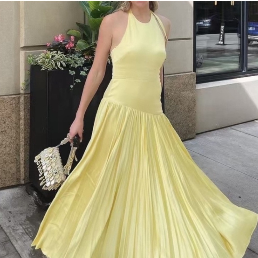 Alexis Saab Pleated Drop Waist Maxi Dress in Yellow M - Picture 2 of 8